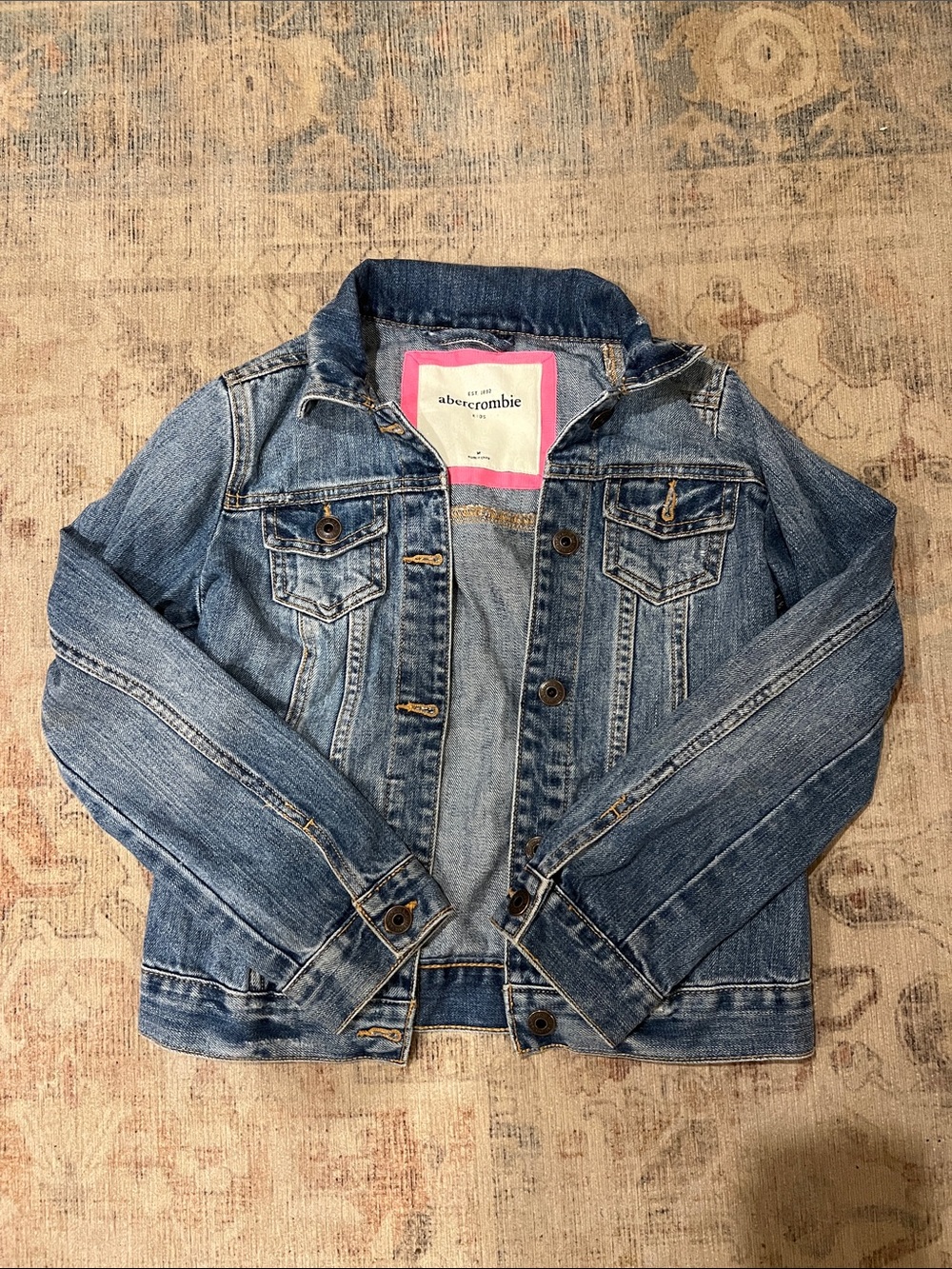 Abercrombie & Fitch Girls Light Blue Denim Jacket with Pink Label